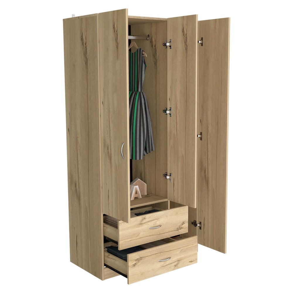 Austral Three Door Armoire Light Oak / Black MDF. Picture 2