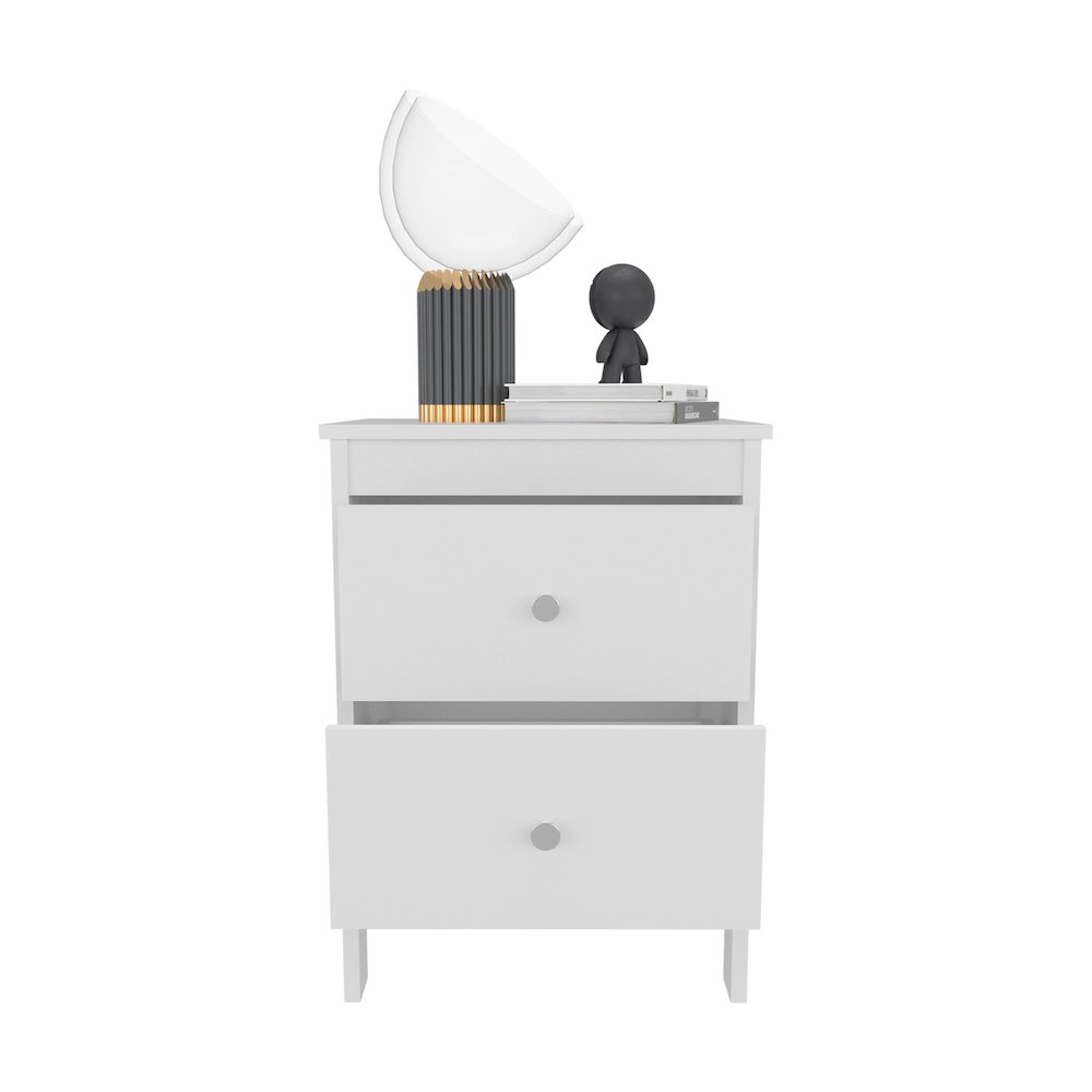 Newcastle Nightstand Two Drawer And Open Shelf, Modern Bedside Table, White. Picture 2