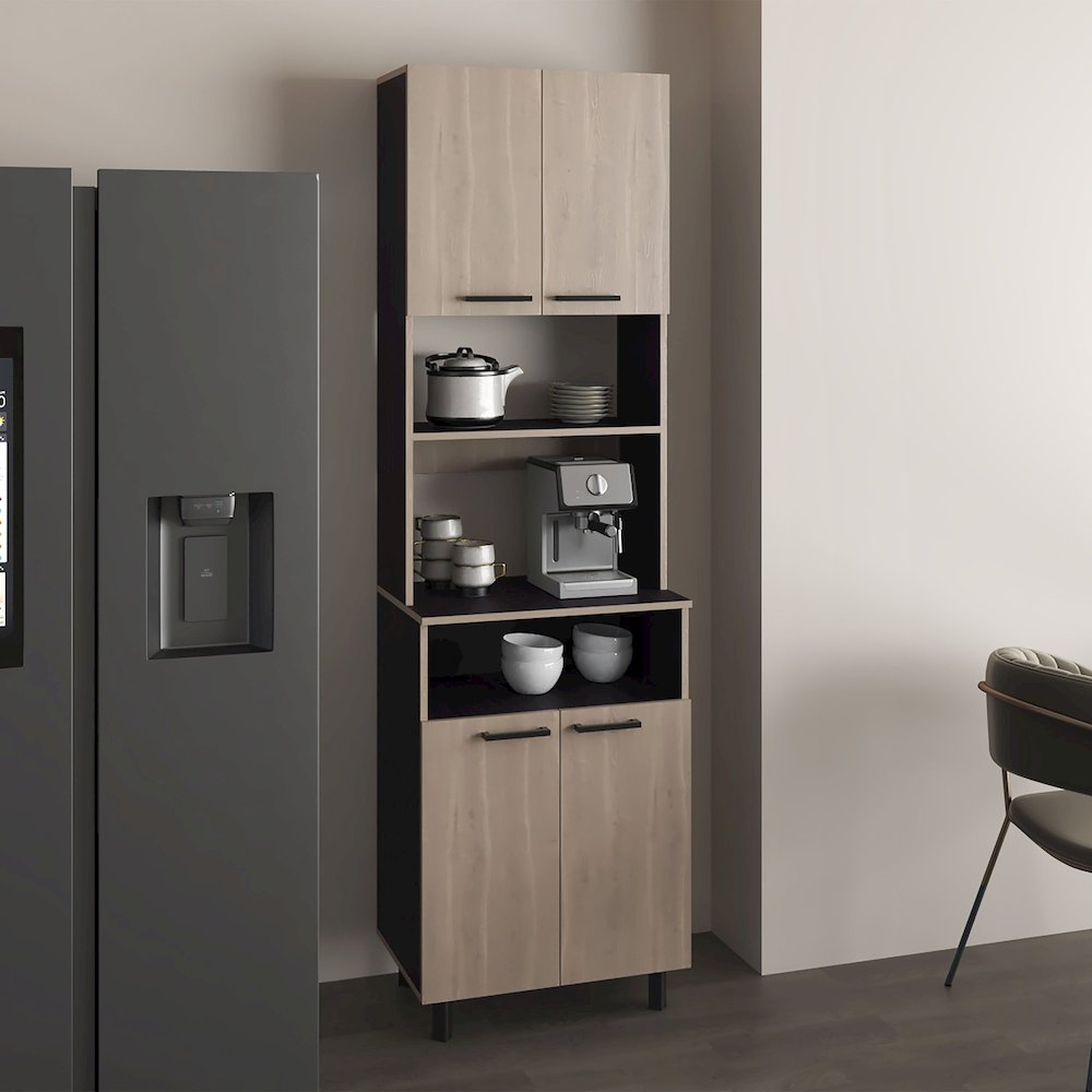 Otomo Pantry Cabinet, With 5 Shelves And 4 Doors, Black, Light Gray. Picture 4