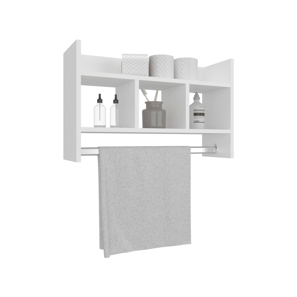 Bathroom Wall Shelf with Towel Bar, Compact Storage and Towel Holder, White. Picture 5