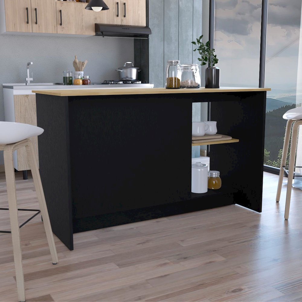 Juniper Kitchen Island Black / Macadamia MDF. Picture 4