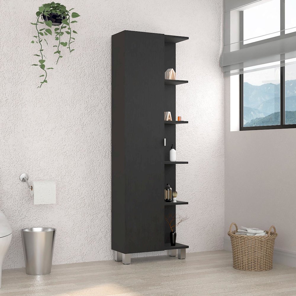 Urano Linen Cabinet Black MDF. Picture 3