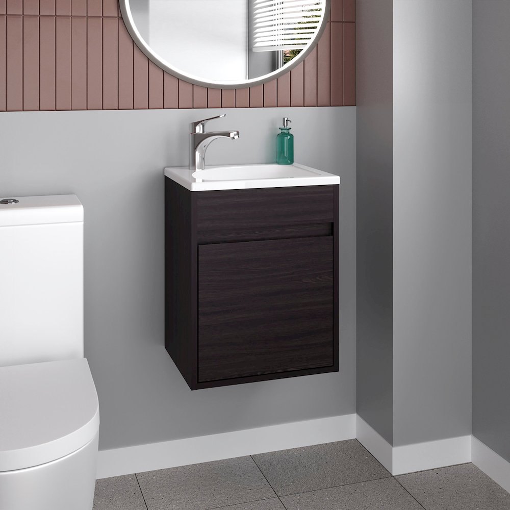Bathroom Vanity With Single Door And Open Shelf, Black. Picture 4