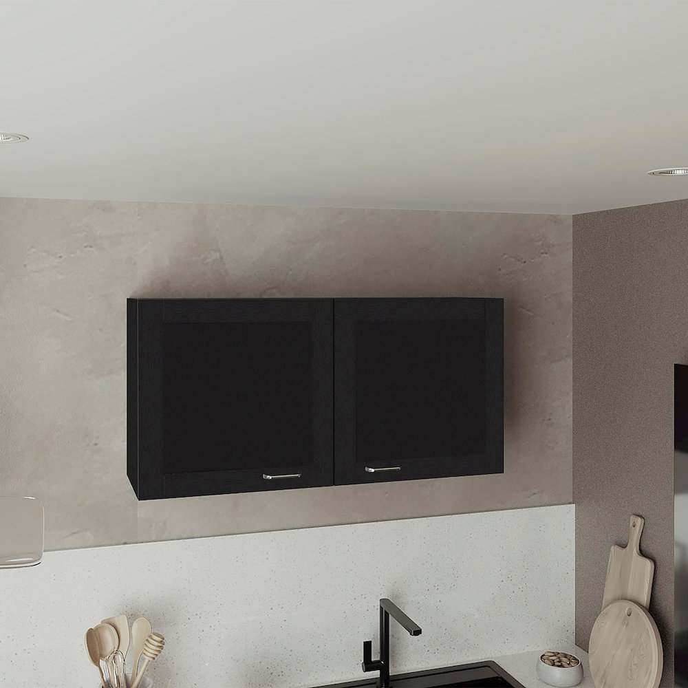 Wall Cabinet, Double Door, Wide, One Shelf, Kitchen, Storage Cabinet, Black. Picture 4