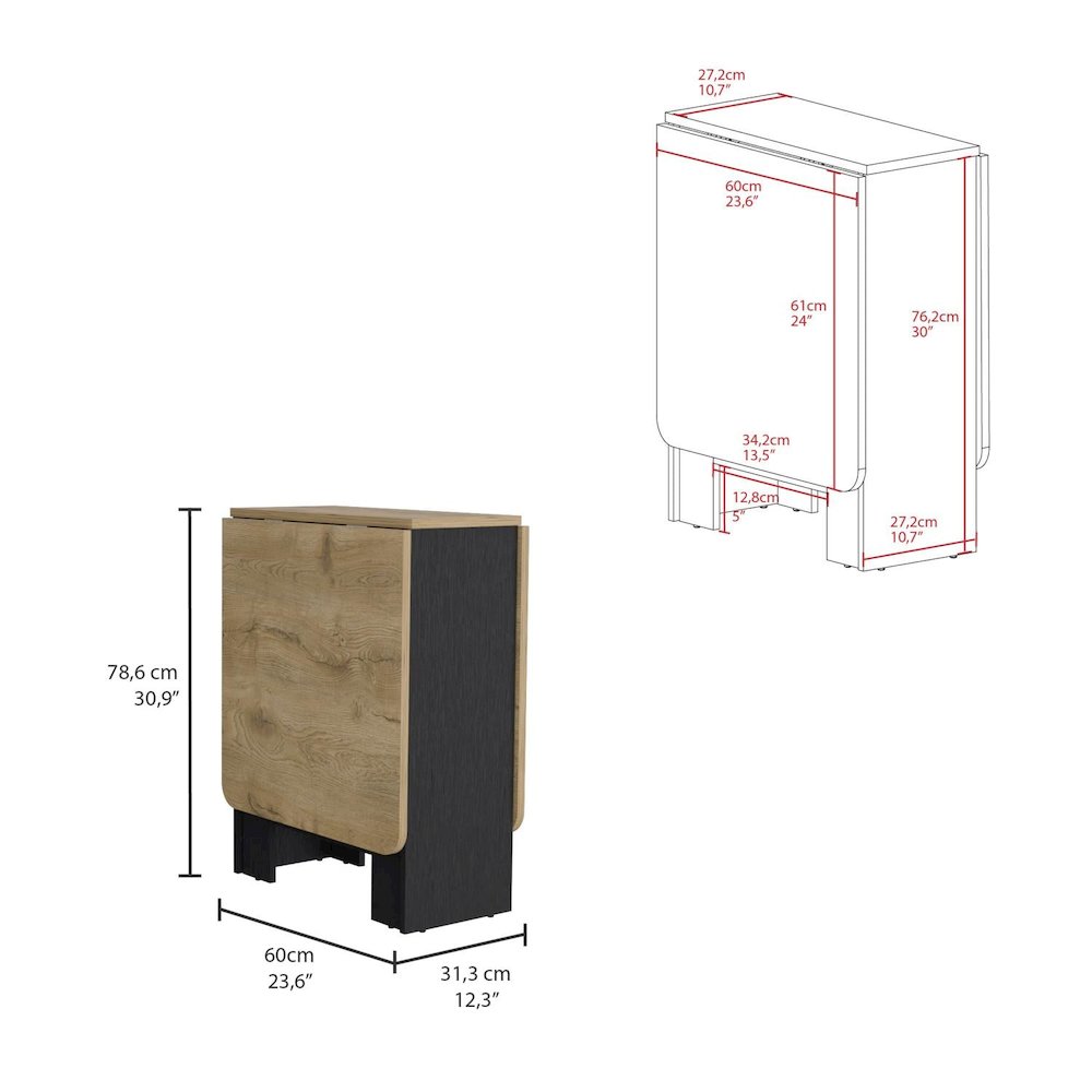 Gateleg Folding Table Black / Macadamia MDF. Picture 4