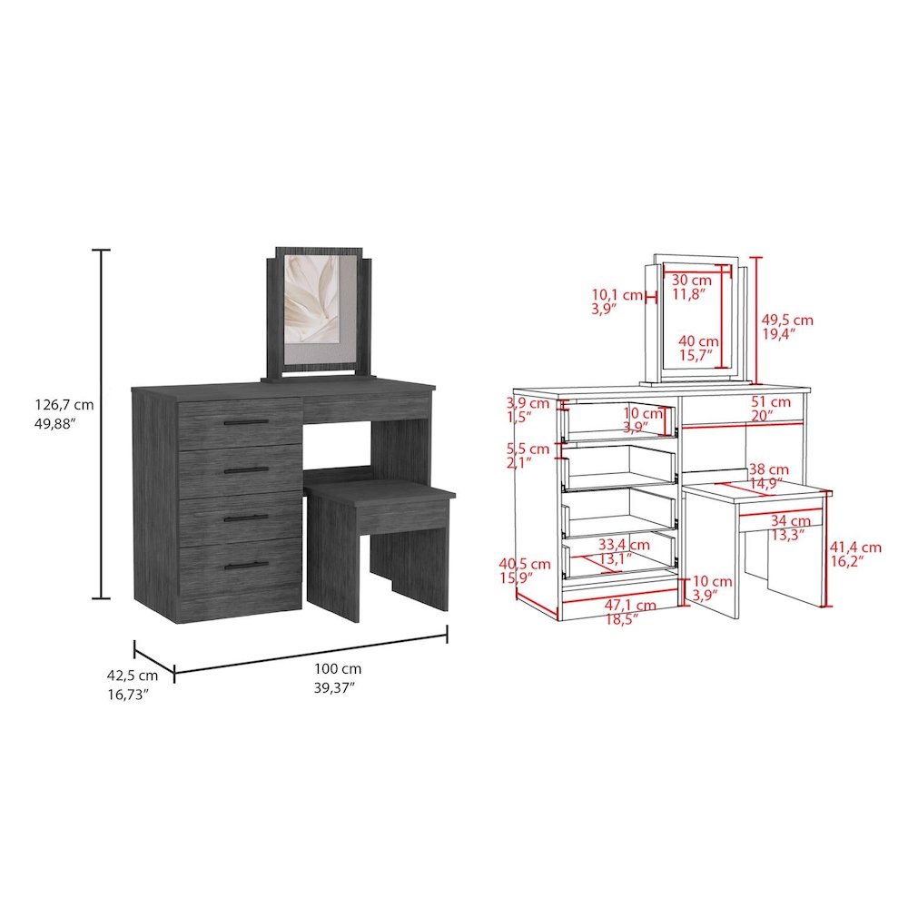 Kaia Make Up Dressing Table Smokey Oak MDF. Picture 4