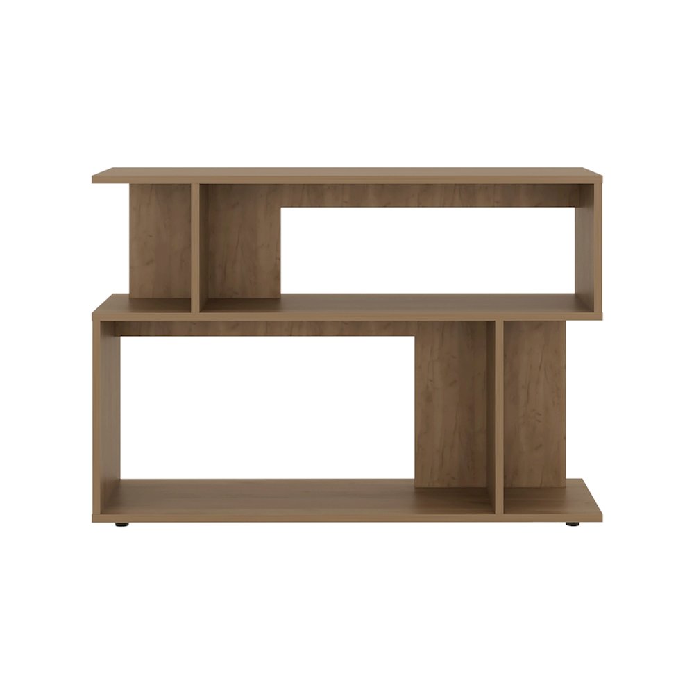 Asymmetrical Sofa SideTable with Open Storage Shelves, A Top Shelf, Natural Oak. Picture 5