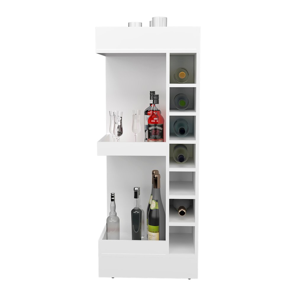 Lyman 46" Tall Corner Bar Cabinet White MDF. Picture 1