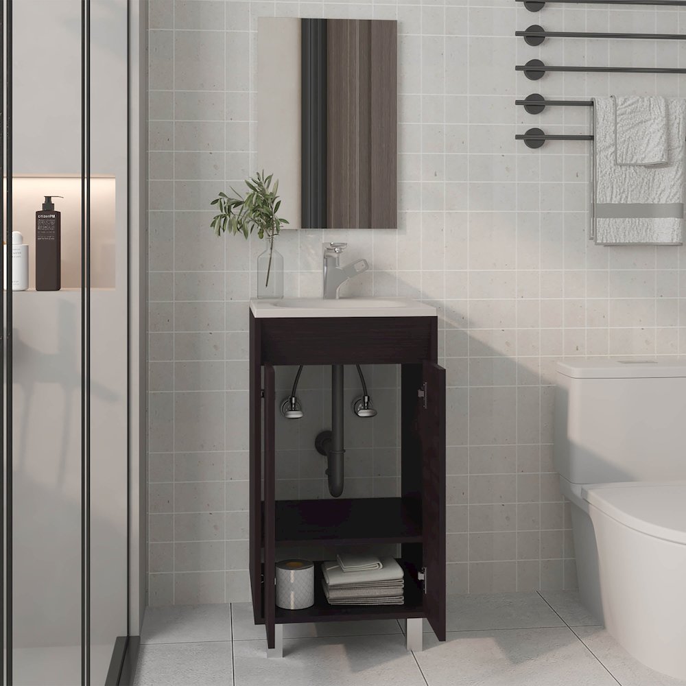 Brady Mirror Bathroom Cabinet , One Door, Two Shelves, Black. Picture 5