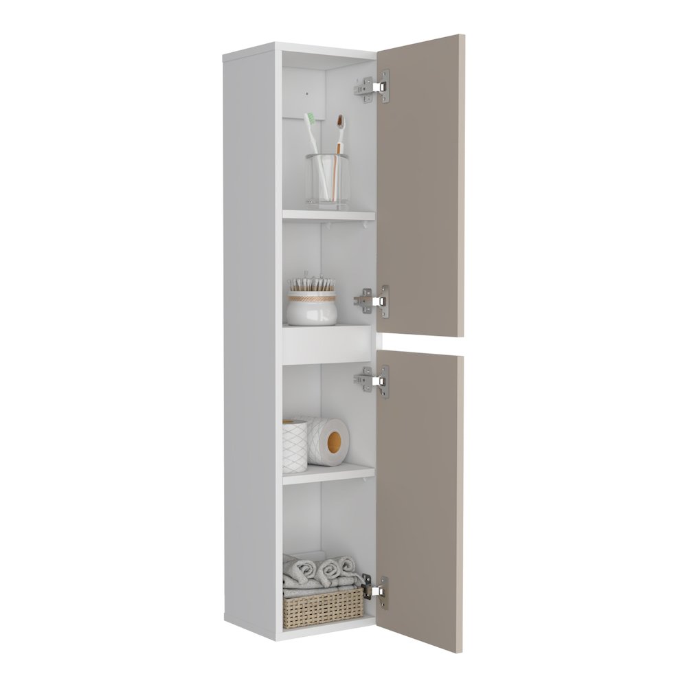 High Two-Door Wall Cabinet With Interior Shelf Vertical Storage, White. Picture 2