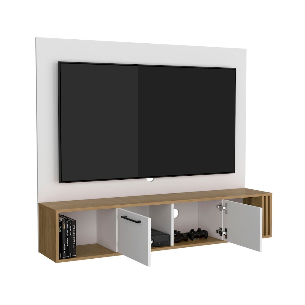 Vance Floating Entertainment Center Natural Oak - White MDF. Picture 2