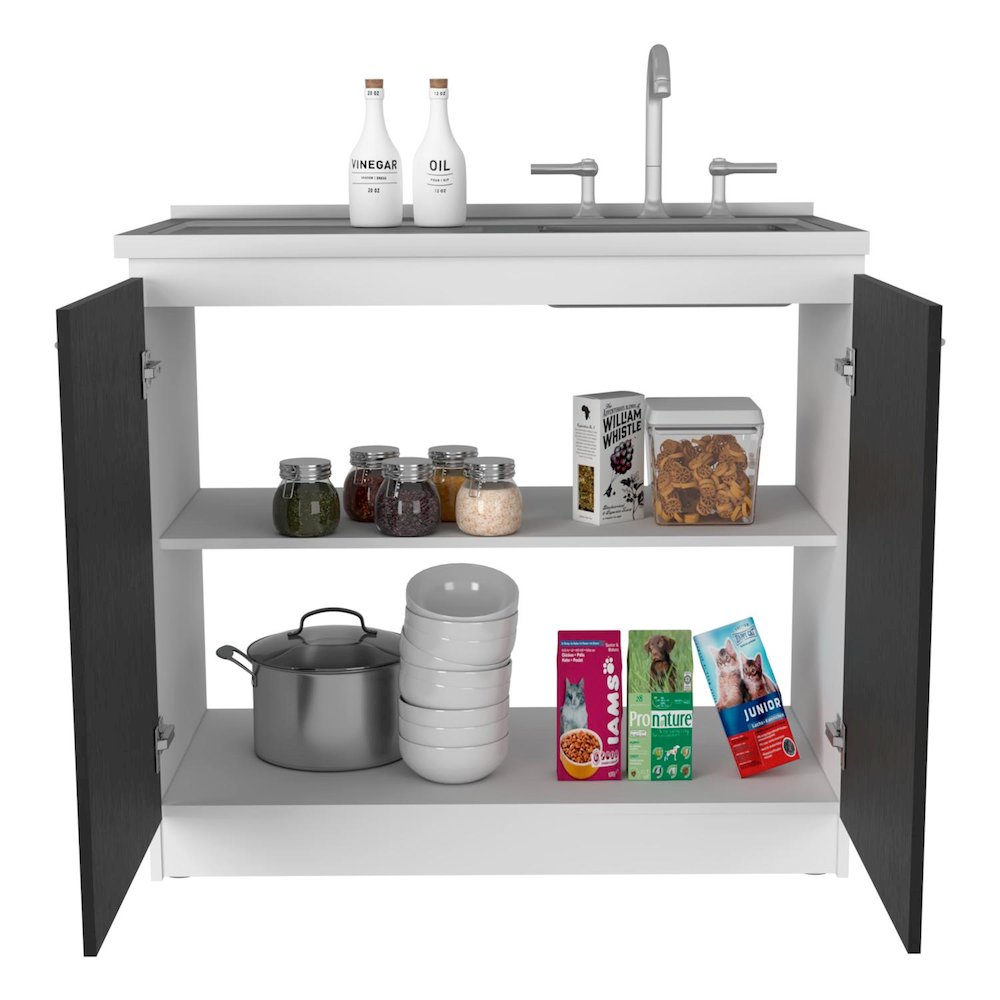 Manhattan L Bar Cabinet Light Gray MDF. Picture 2