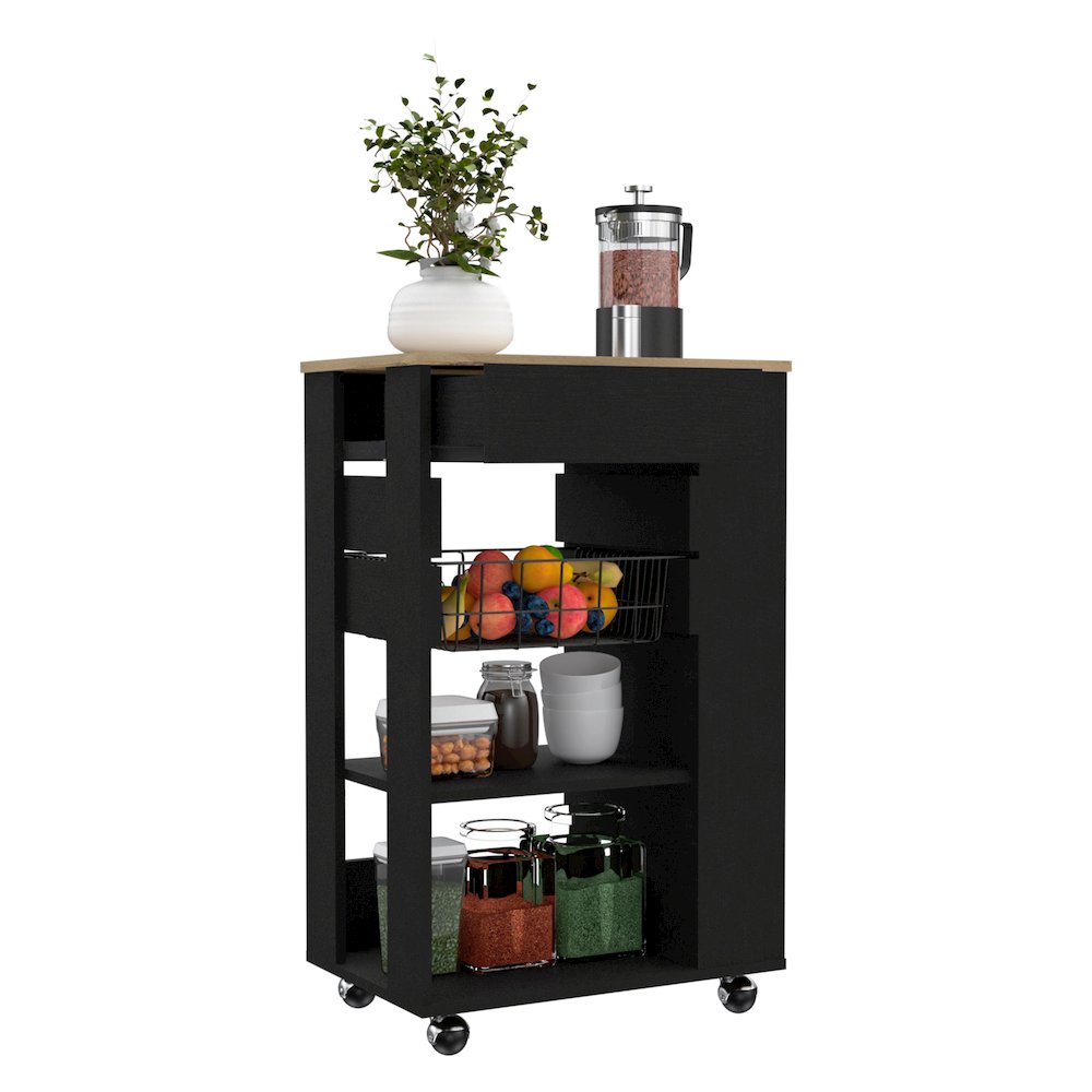 Blosson Kitchen Cart Black / Light Oak MDF. Picture 2