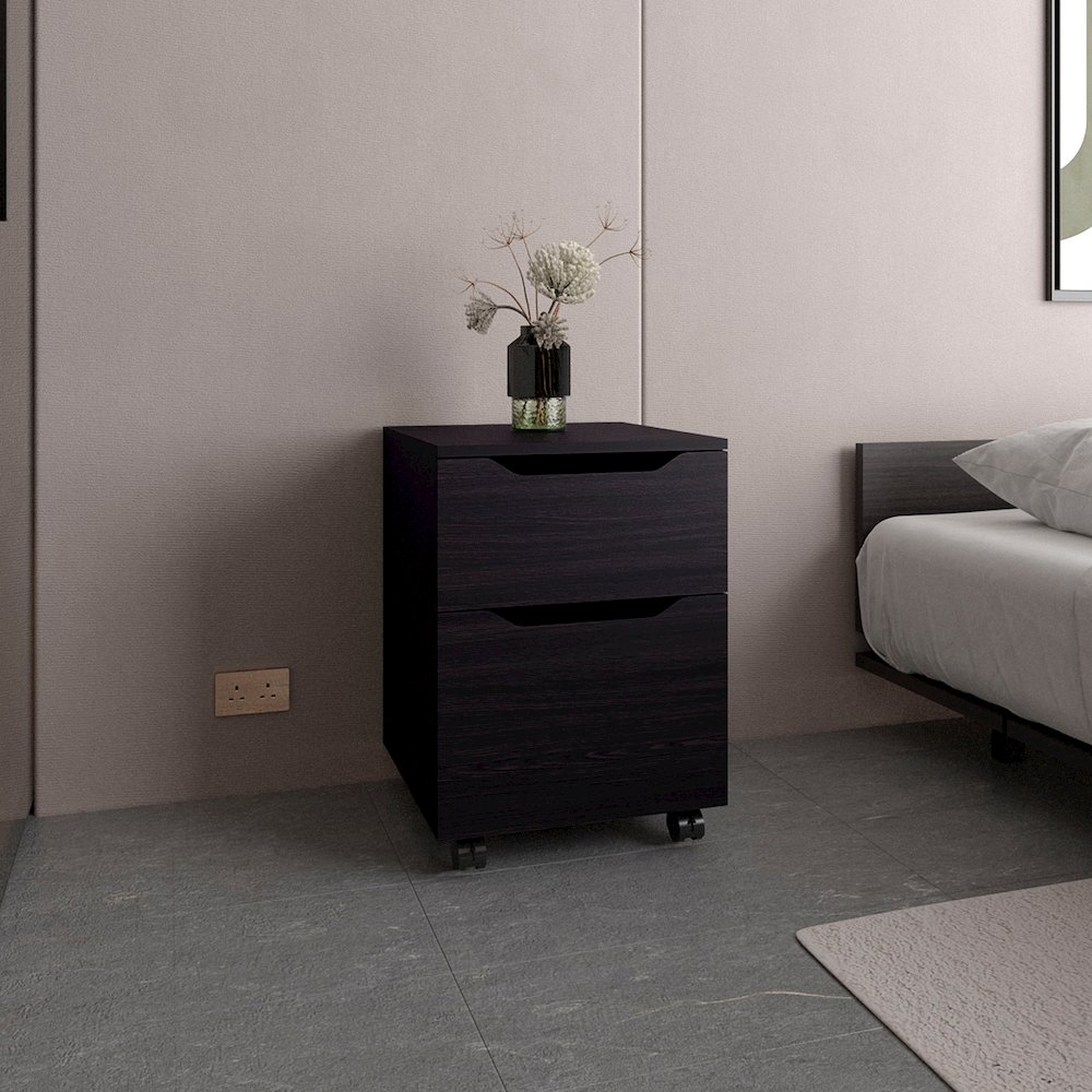 Open Shelves Nightstand With One Door, Bedside Table For Bedroom Storage, Black. Picture 4