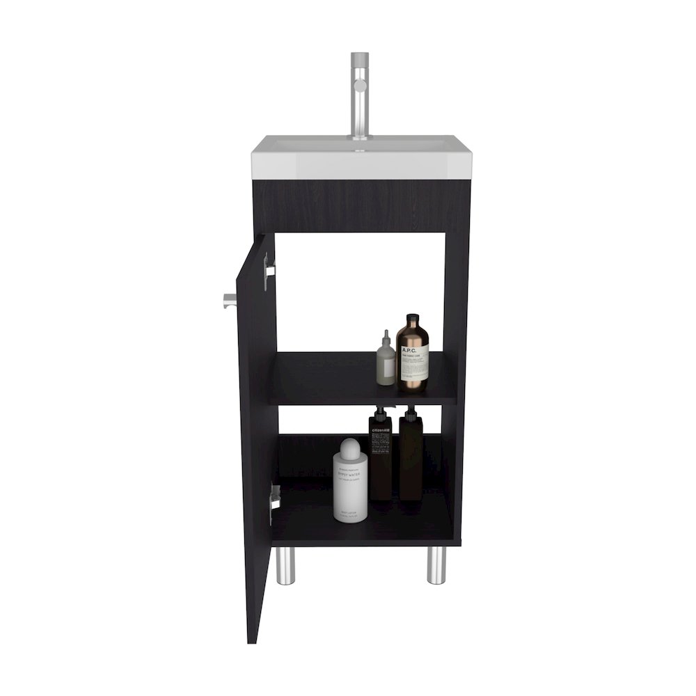 Freestandin Bathroom Vanity With One Door, Two Shelves, Sink Base Cabinet, Black. Picture 2