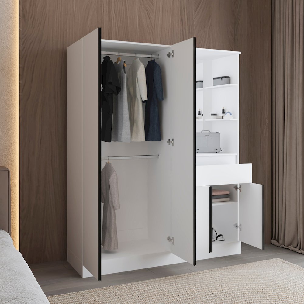 Kamelot Armoire With Double Doors, Hanging Rod And Interior Shelves, White. Picture 4