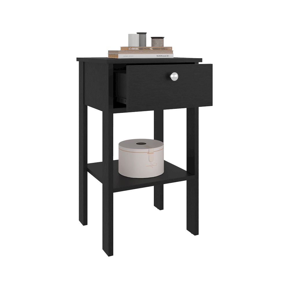 Newcastle Nightstand With One Drawer And Open Shelf, Modern Bedside Table, Black. Picture 2