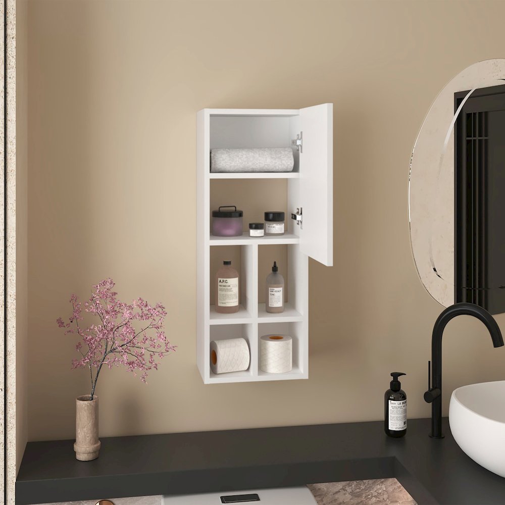 Niwot Wall Bathroom Cabinet, One Door, Organizer, White. Picture 5
