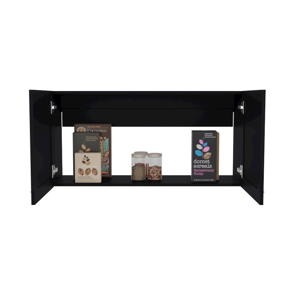 Wall Cabinet, Double Door, Wide, One Shelf, Kitchen, Storage Cabinet, Black. Picture 1