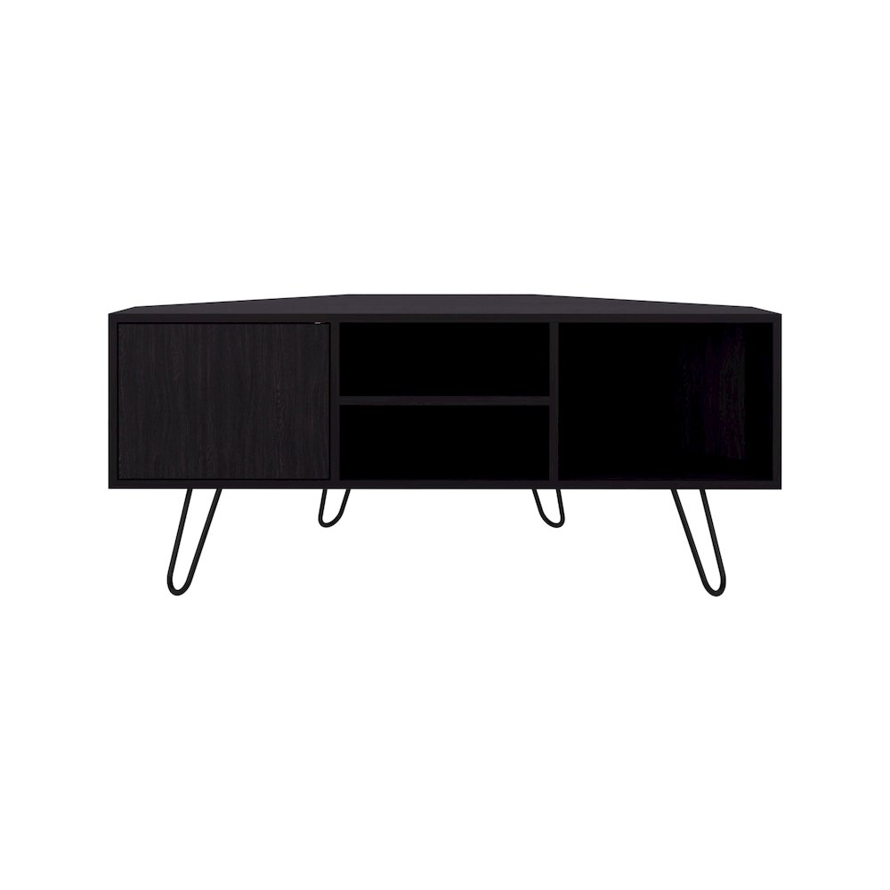 Lancaster Corner Tv Stand, With Two Shelves And Two Cabinets, Black. Picture 2