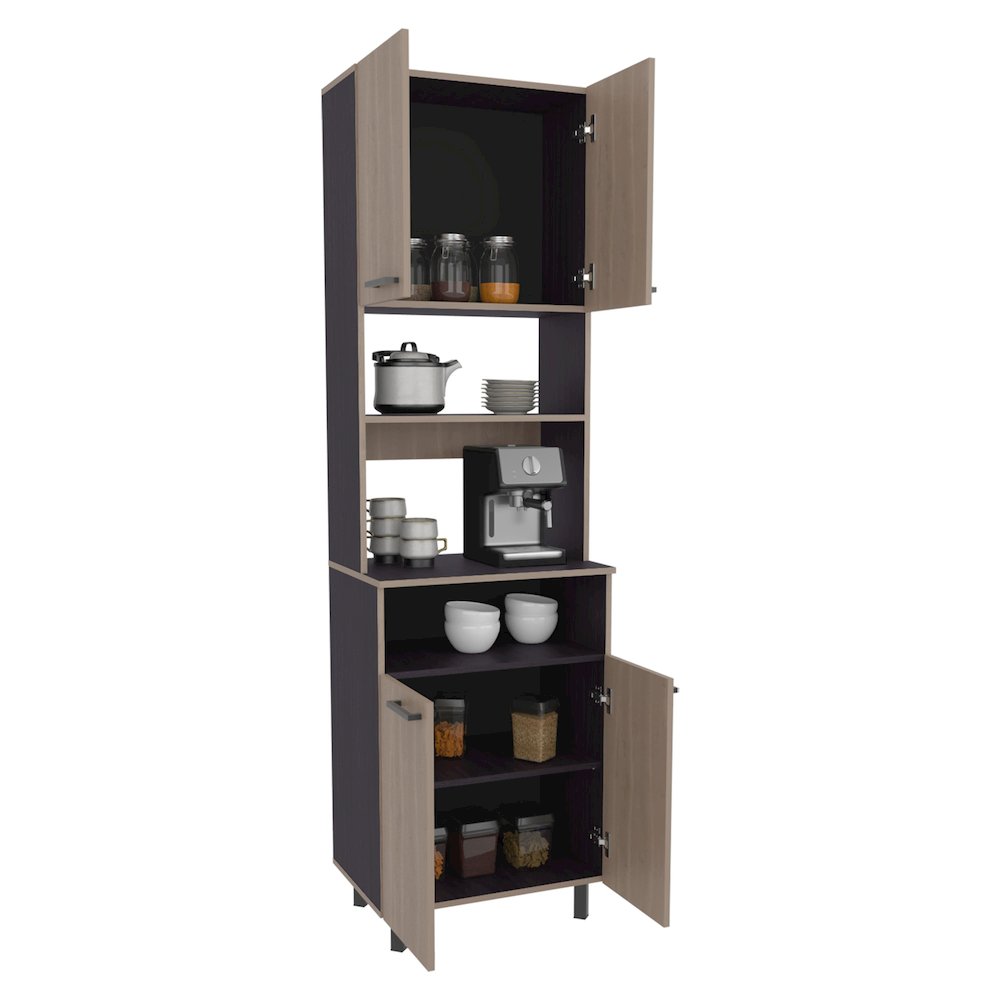 Otomo Pantry Cabinet, With 5 Shelves And 4 Doors, Black, Light Gray. Picture 1