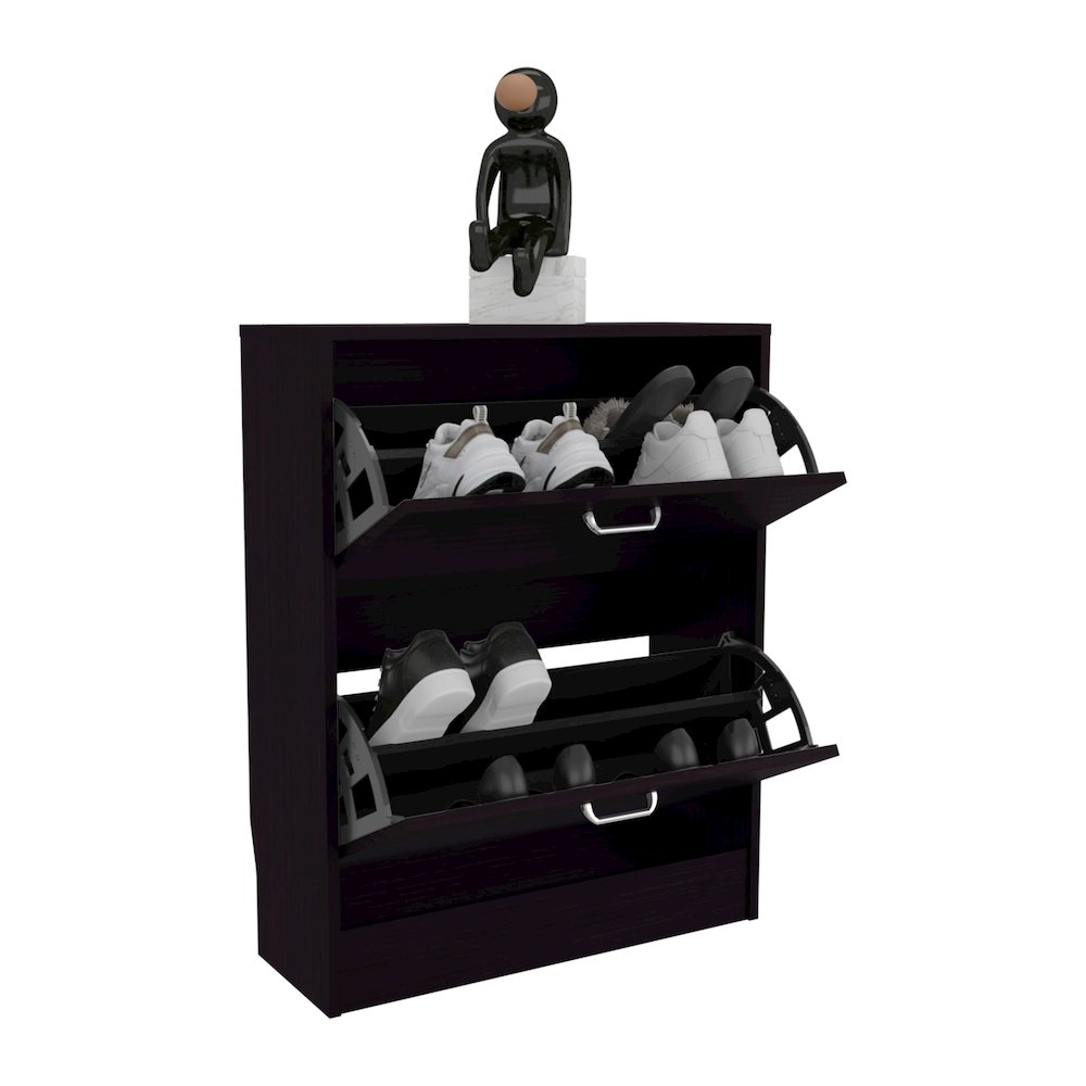 Two-Door Shoe Rack Cabinet With Adjustable Shelves, Storage Organizer, Black. Picture 1