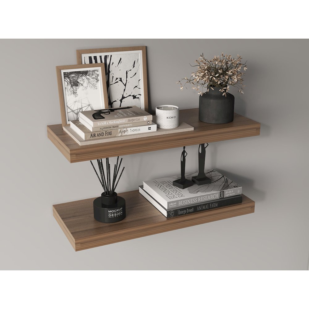 Ecco 31.5" Wide Floating Shelves Set Of 2, Shelves For Wall Decor, Light Brown. Picture 1