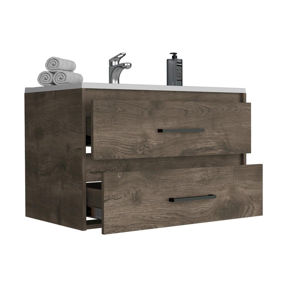 Praga Floating Vanity Sink Dark Brown / White MDF. Picture 2