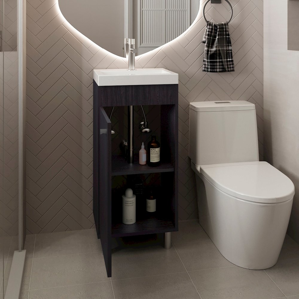 Freestandin Bathroom Vanity With One Door, Two Shelves, Sink Base Cabinet, Black. Picture 5