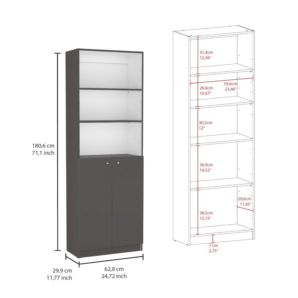 Home 2-Door Bookcase Matt Gray / White MDF. Picture 4