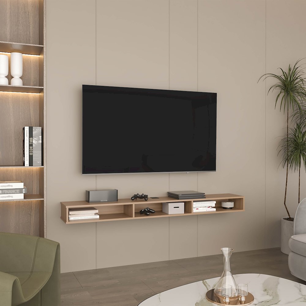 Luft 71" Wide Floating Tv Stand Natural Oak MDF. Picture 3