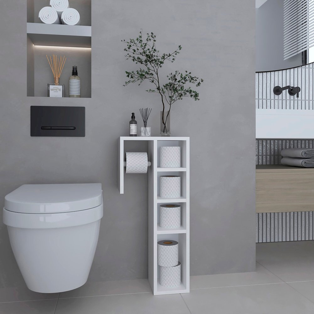 Freestanding Toilet Paper Cabinet With Slim Vertical Design, White. Picture 4