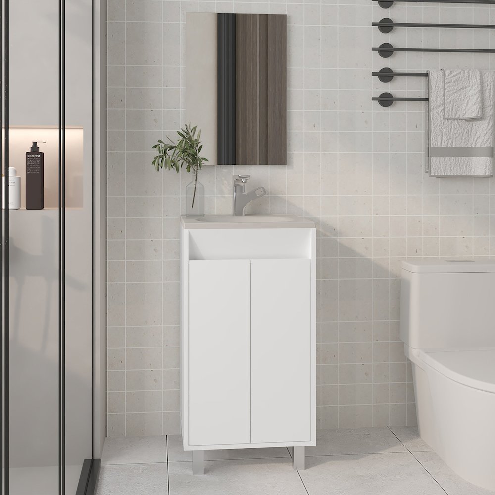 Brady Mirror Bathroom Cabinet , One Door, Two Shelves, White. Picture 4
