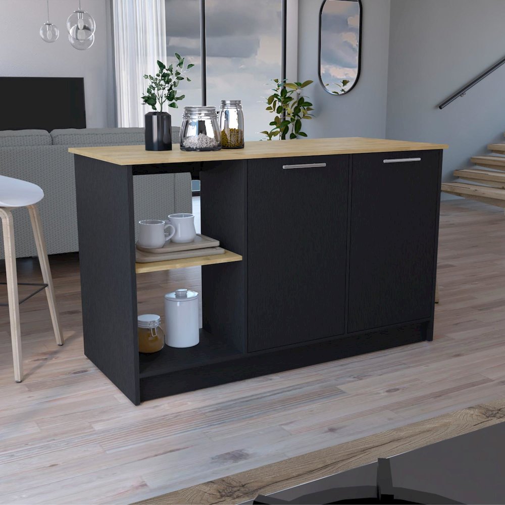 Juniper Kitchen Island Black / Macadamia MDF. Picture 2