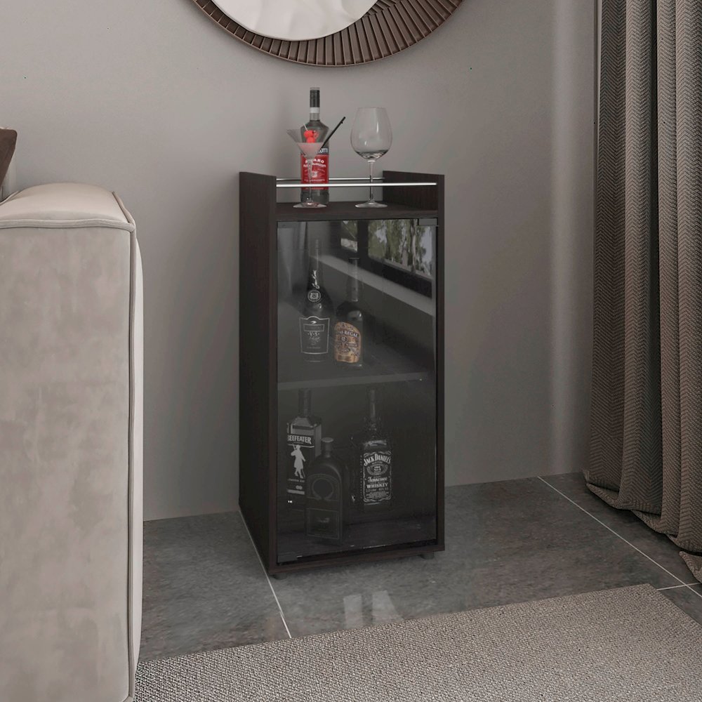Theba Minibar Cabinet 2 Doors, Open Shelf And Compact Design, Bar Storage, Black. Picture 4