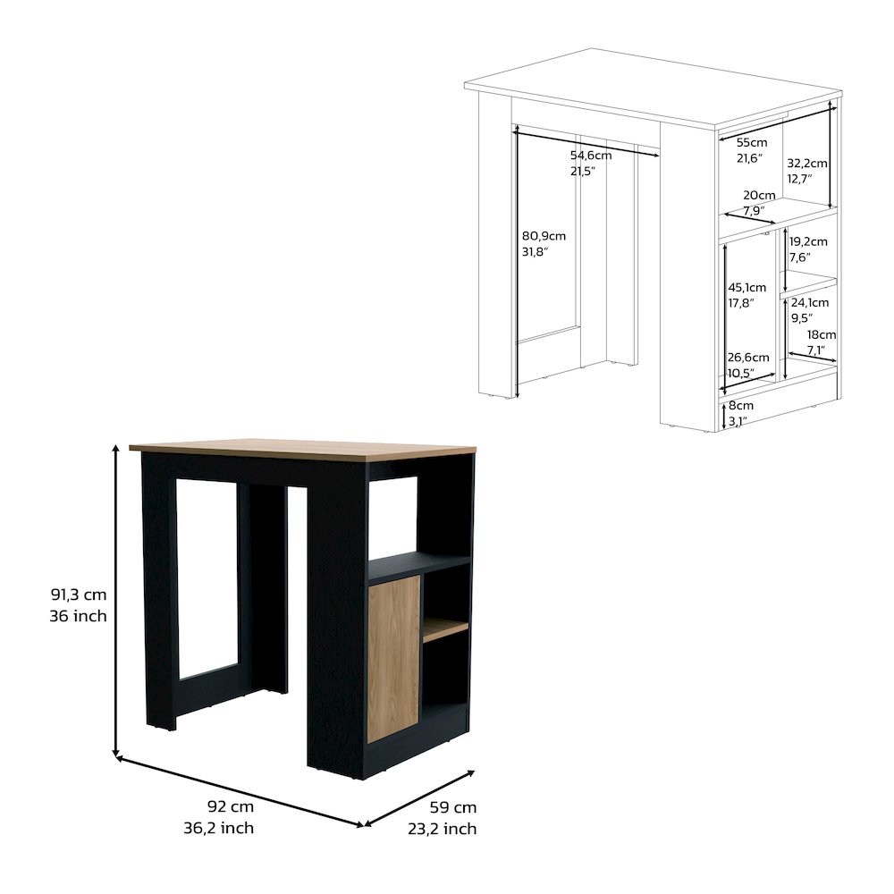 Stirling Kitchen Island Black - Natural Oak MDF. Picture 2