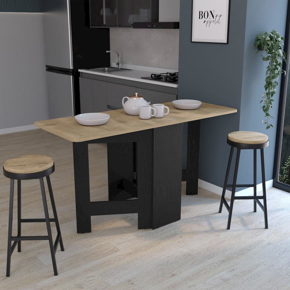 Gateleg Folding Table Black / Macadamia MDF. Picture 5