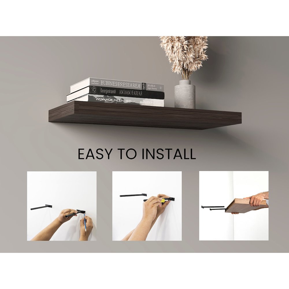 Ecco 31.5" Wide Floating Shelves Set Of 2, Shelves For Wall Decor, Dark Oak. Picture 3