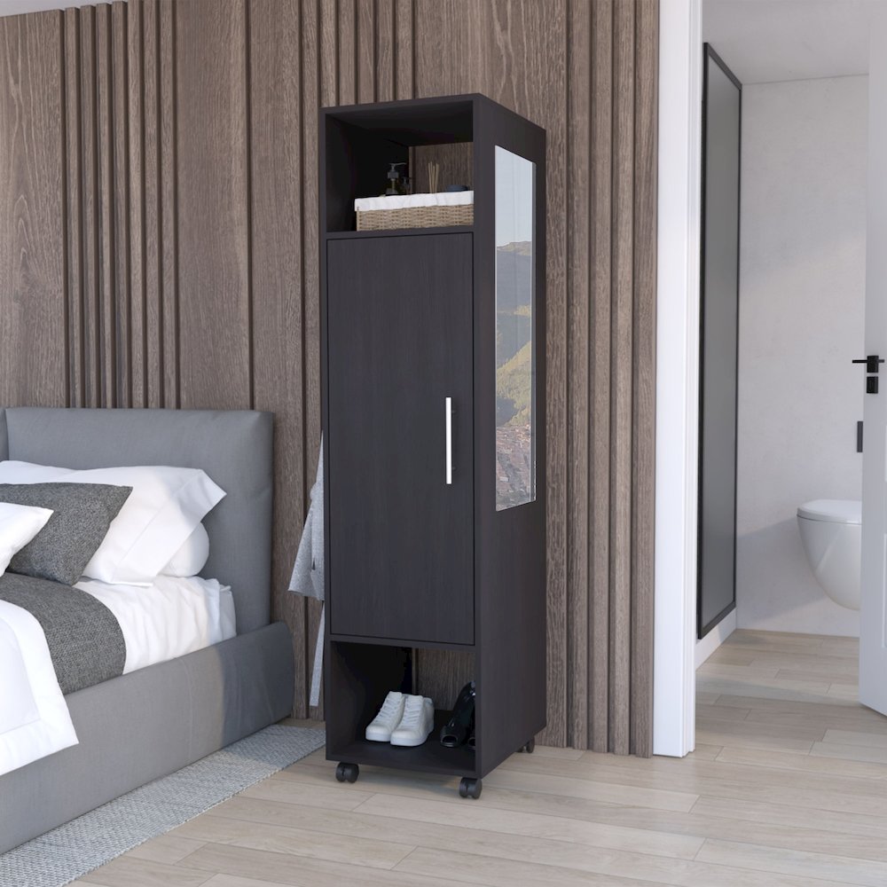 Cluster Cabinet Wardrove with Mirror Black MDF. Picture 3