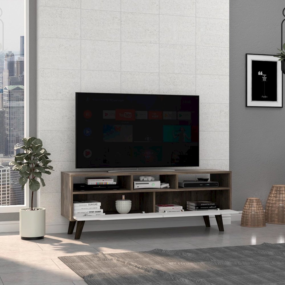Oslo Tv Stand 2.0 Dark Brown / White MDF. Picture 5