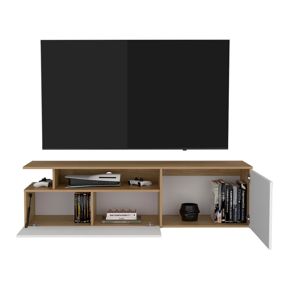 Selma Floating 63" Wide Tv Stand Natural Oak - White MDF. Picture 5