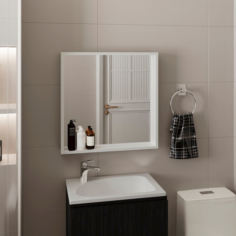 Medicine Cabinet with Mirror and Storage, Wall-Mounted Bathroom Organizer, White. Picture 4