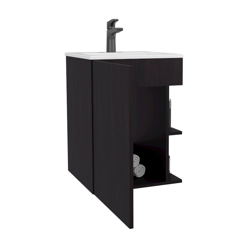 Standing Bathroom Vanity With One Door Cabinet And Open Shelf, Black. Picture 1