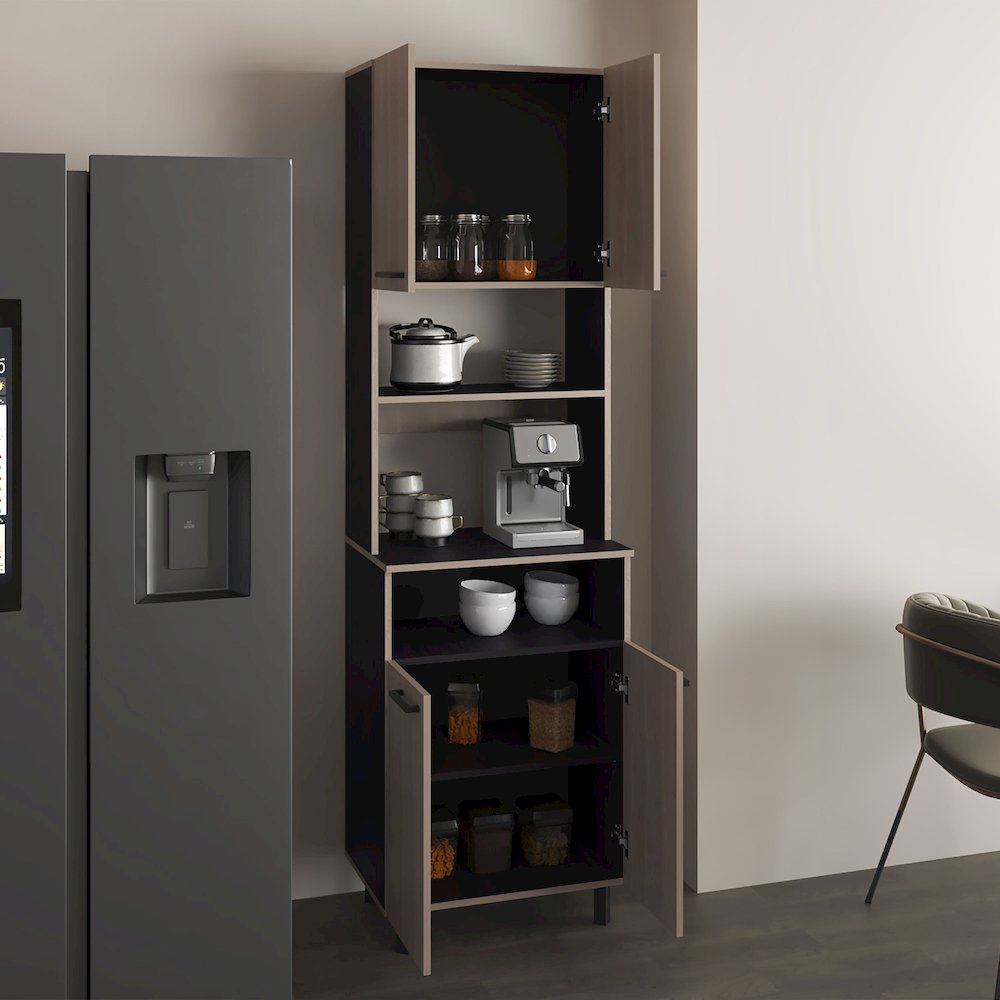 Otomo Pantry Cabinet, With 5 Shelves And 4 Doors, Black, Light Gray. Picture 5