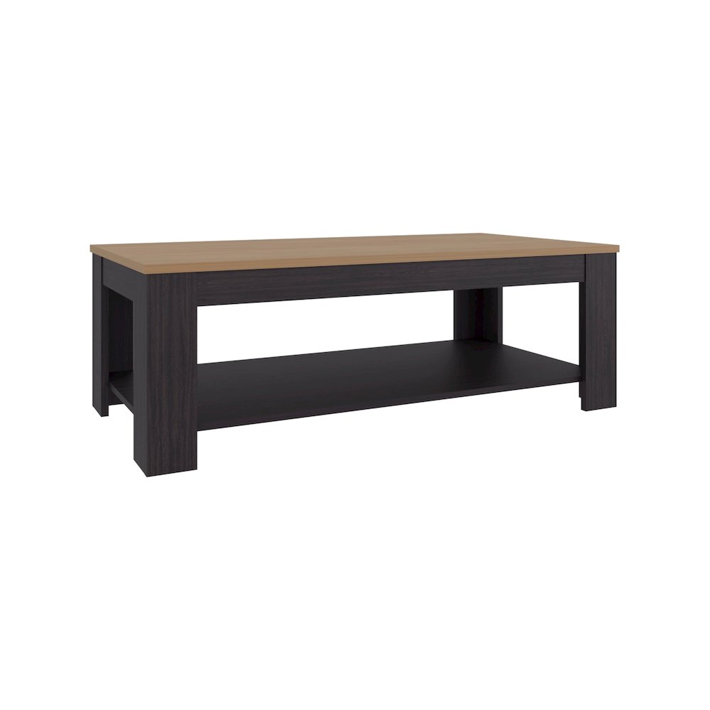 Cecil Coffee Table with Open Storage Shelf for Decor, Modern Design, Natural Oak. Picture 5