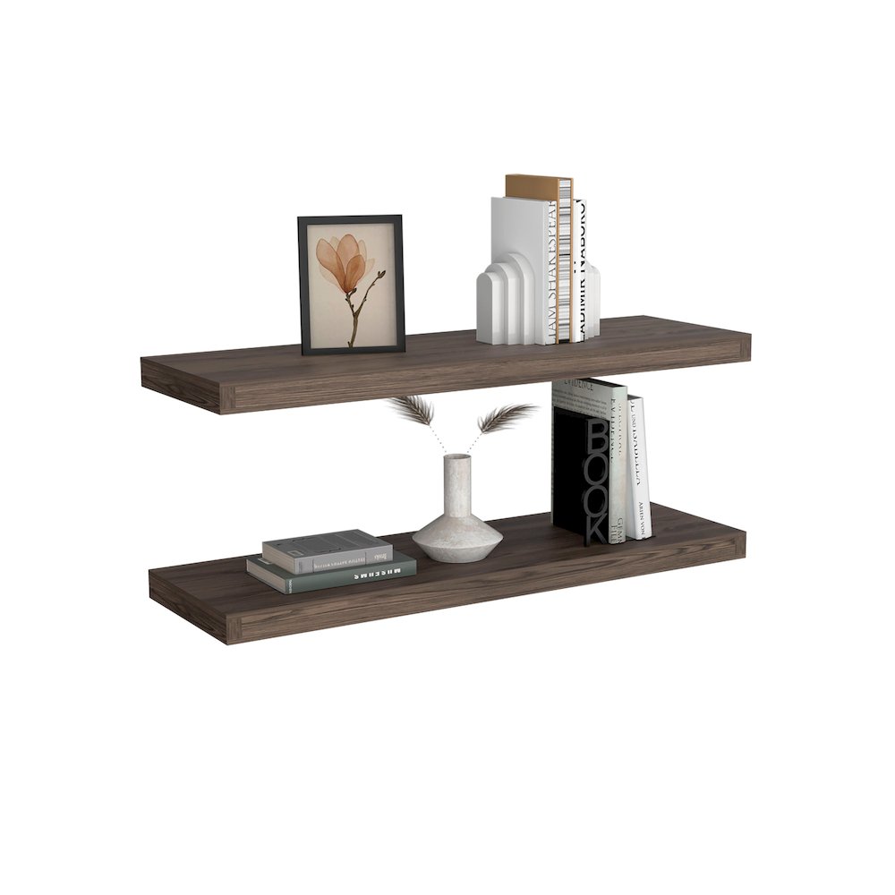 Ecco 31.5" Wide Floating Shelves Set of 2 Dark Walnut MDF. Picture 5