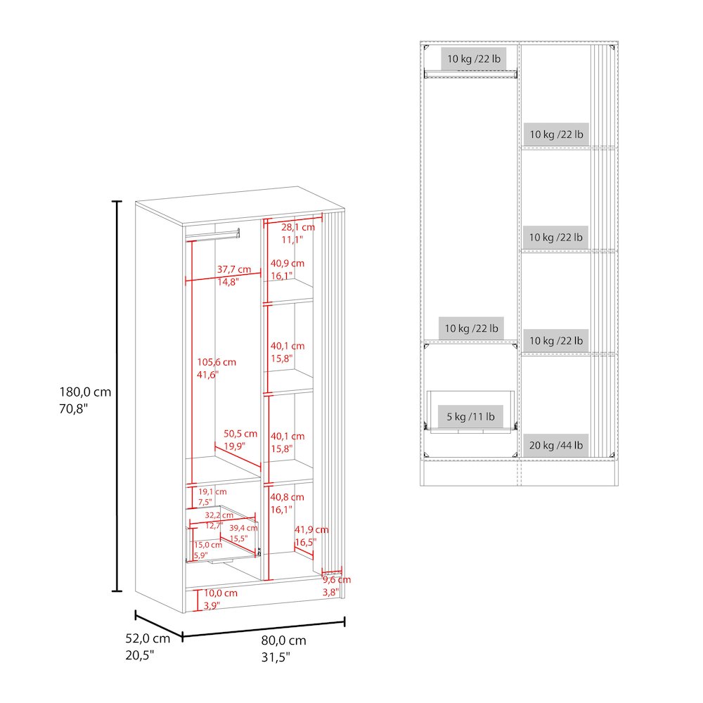 Armoire With Double Doors, Interior Hanging Rod And Shelves,  Natural Oak. Picture 5