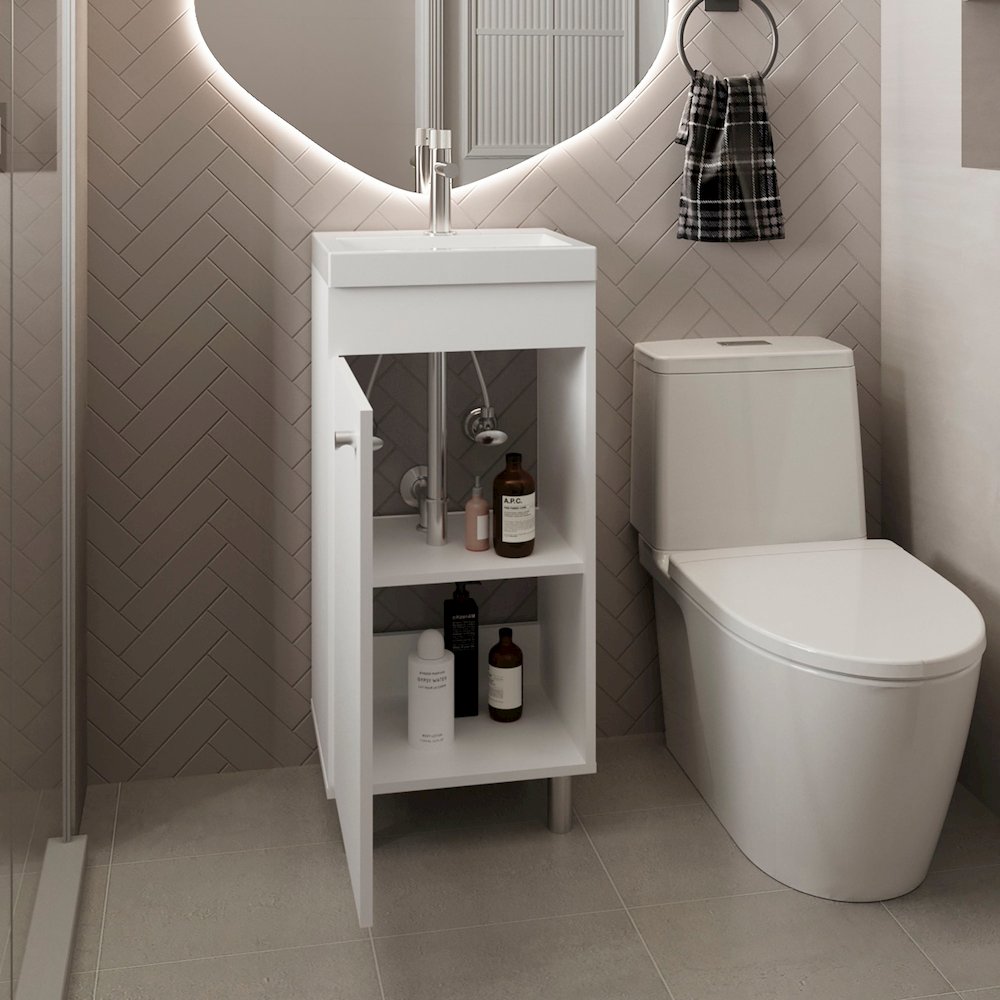 Freestandin Bathroom Vanity With One Door, Two Shelves, Sink Base Cabinet, White. Picture 5