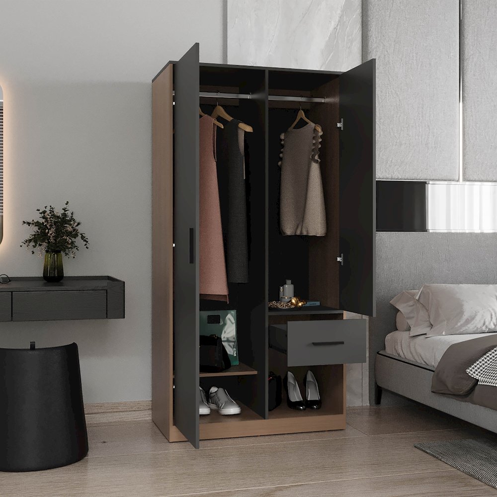 Alder 2-Door Amoire Matt Gray - Natural Oak MDF. Picture 5