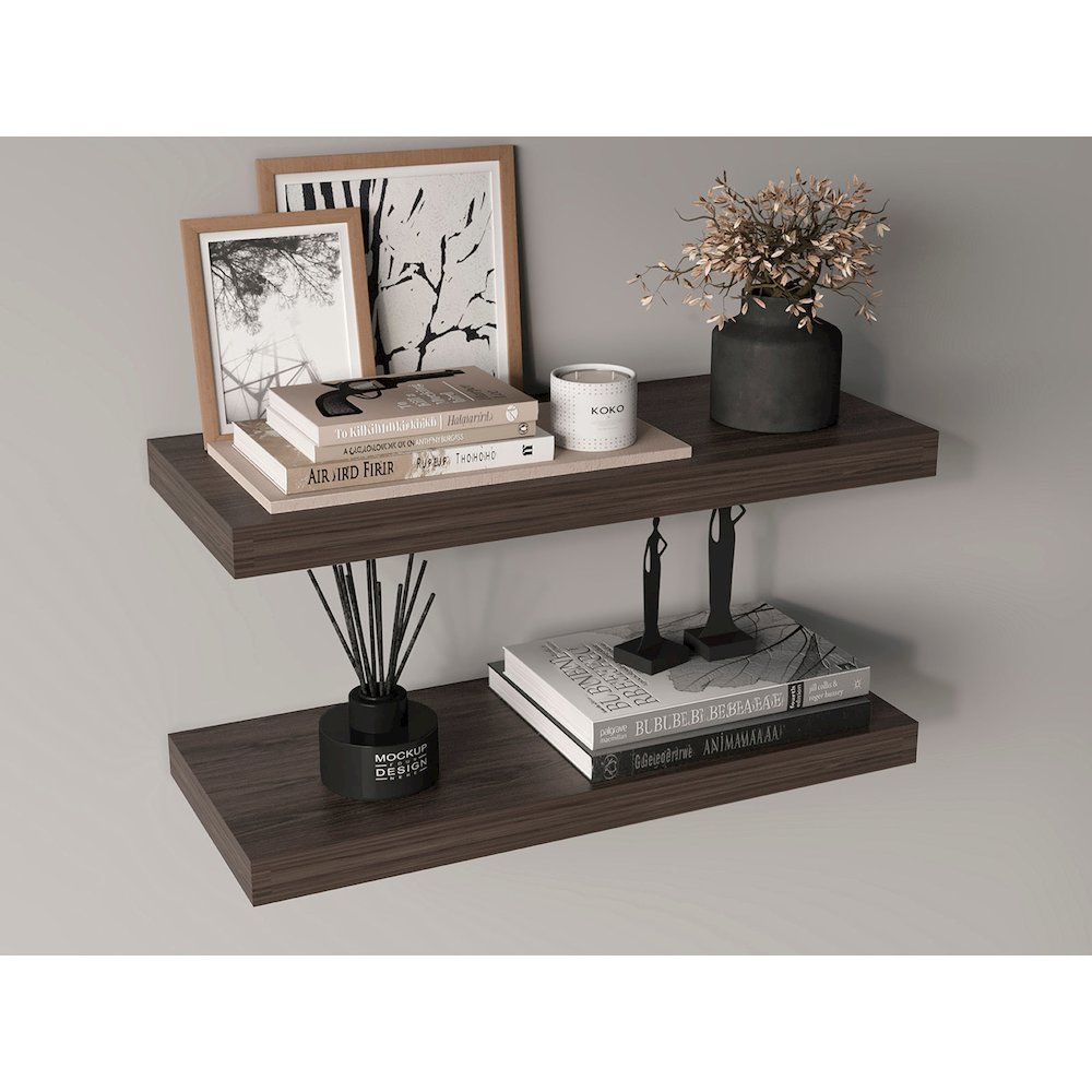 Ecco 31.5" Wide Floating Shelves Set Of 2, Shelves For Wall Decor, Dark Oak. Picture 1